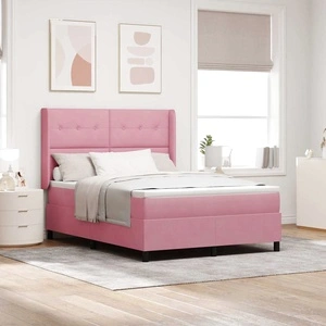 Легло с LED осветление и матрак от кадифе розово 160x200 см