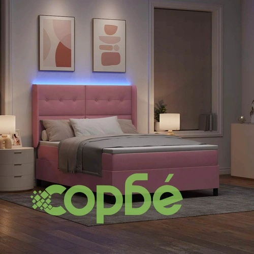 Легло с LED осветление и матрак от кадифе розово 160x200 см ➤ топ цена ➤ sorbe.bg