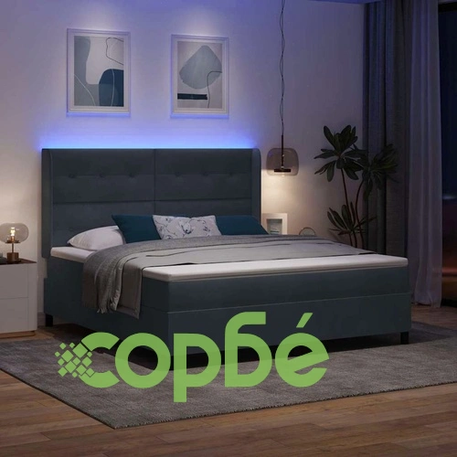 Кадифено легло с LED осветление и матрак 180x200 см тъмносиво ➤ топ цена ➤ sorbe.bg