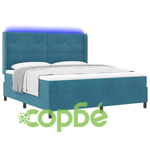 Легло с LED осветление, матрак и бокс пружина 180x200 см кадифе синьо ➤ топ цена ➤ sorbe.bg