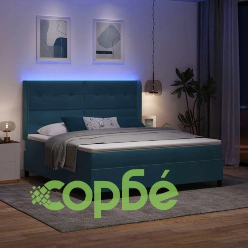 Легло с LED осветление, матрак и бокс пружина 180x200 см кадифе синьо ➤ топ цена ➤ sorbe.bg