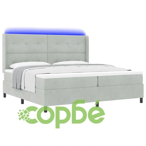 Кадифено легло с матрак и LED осветление 200x200 см светлосиво ➤ топ цена ➤ sorbe.bg