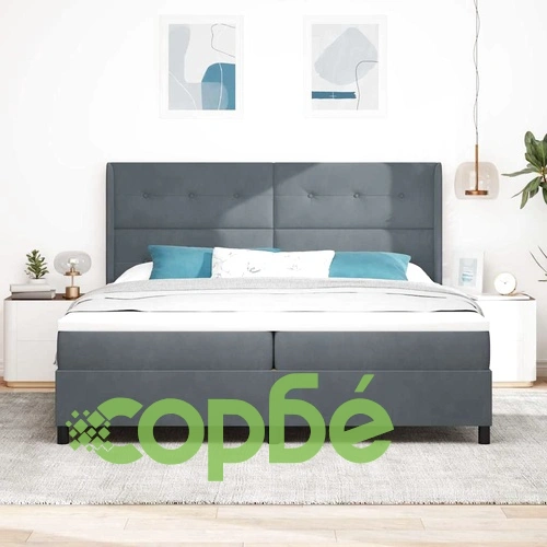 Легло с LED осветление, матрак и топер Тъмно сиво 200x200 см Кадифе ➤ топ цена ➤ sorbe.bg