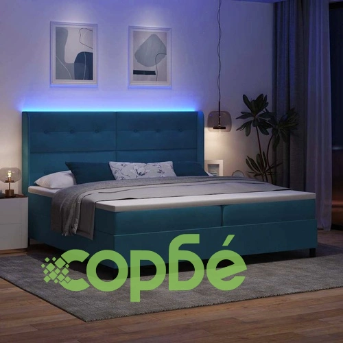 Кадифено легло с LED осветление и матрак 200x200 см синьо ➤ топ цена ➤ sorbe.bg