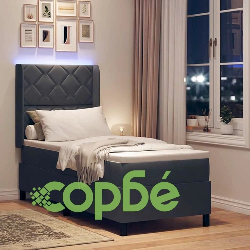 Легло с LED осветление и матрак тъмносив 80x200 см кадифе с регулируема табла ➤ топ цена ➤ sorbe.bg