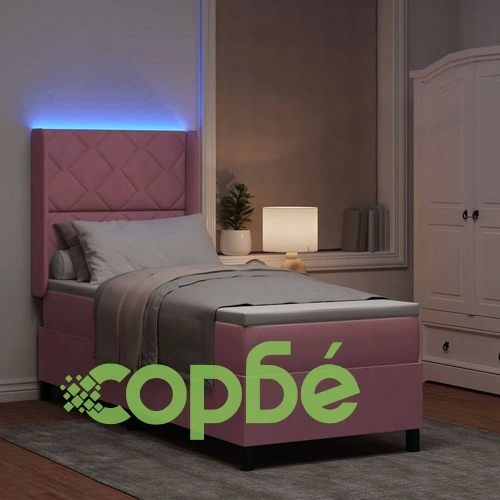 Легло с LED осветление, матрак и пружинен блок 80x200 см розово кадифе ➤ топ цена ➤ sorbe.bg