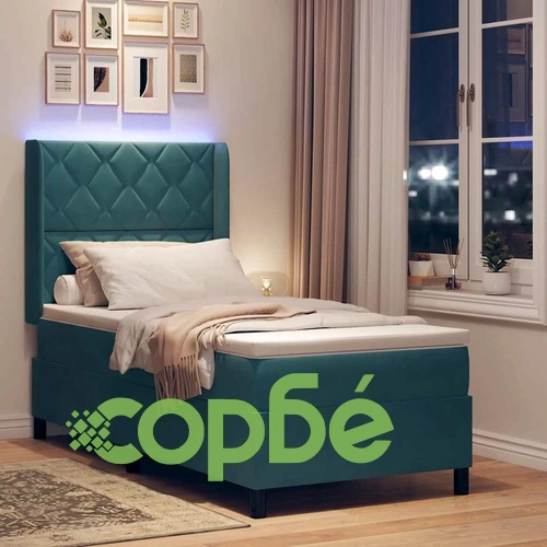 Легло с LED осветление, матрак и бокс пружина 90x200 см синьо кадифе ➤ топ цена ➤ sorbe.bg