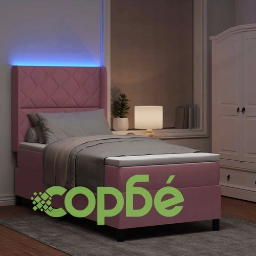 Легло с LED осветление, матрак и топер 90x200 см розово кадифе ➤ топ цена ➤ sorbe.bg