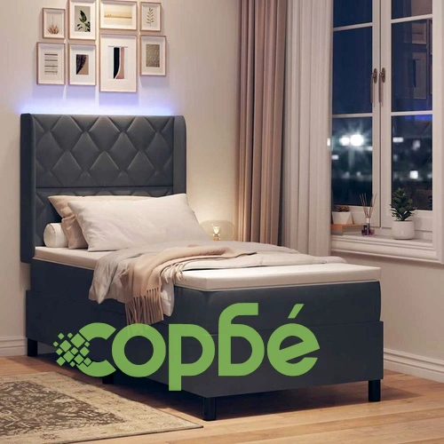 Легло с LED осветление, матрак и бокс пружина 100x200 см тъмносиво кадифе ➤ топ цена ➤ sorbe.bg