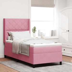 Кадифено легло с LED осветление, бокс пружина и матрак 100 x 200 cm Розово