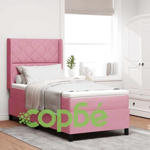 Кадифено легло с LED осветление, бокс пружина и матрак 100 x 200 cm Розово ➤ топ цена ➤ sorbe.bg