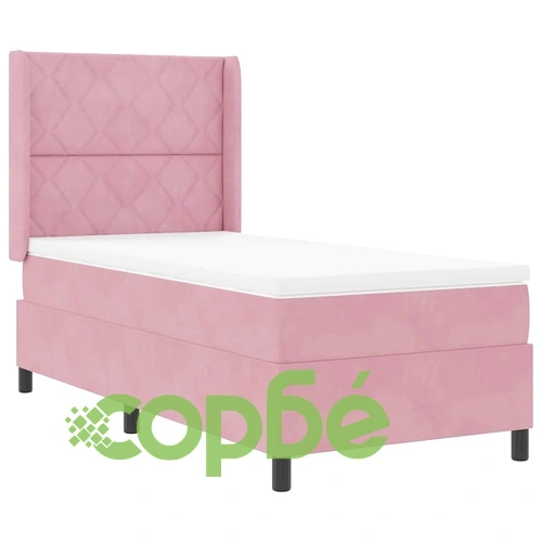 Кадифено легло с LED осветление, бокс пружина и матрак 100 x 200 cm Розово ➤ топ цена ➤ sorbe.bg