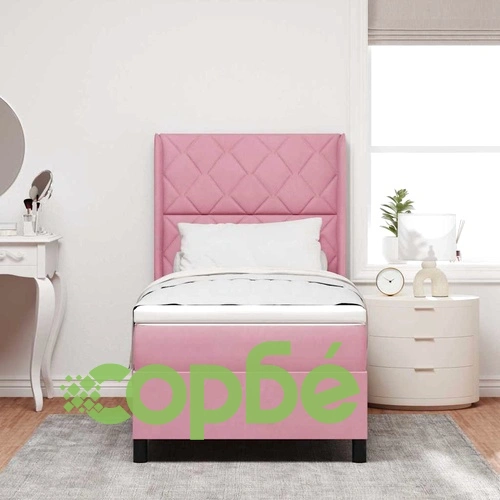 Кадифено легло с LED осветление, бокс пружина и матрак 100 x 200 cm Розово ➤ топ цена ➤ sorbe.bg