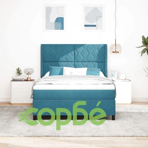 Легло с LED осветление и матрак синьо кадифе 140x190 см ➤ топ цена ➤ sorbe.bg