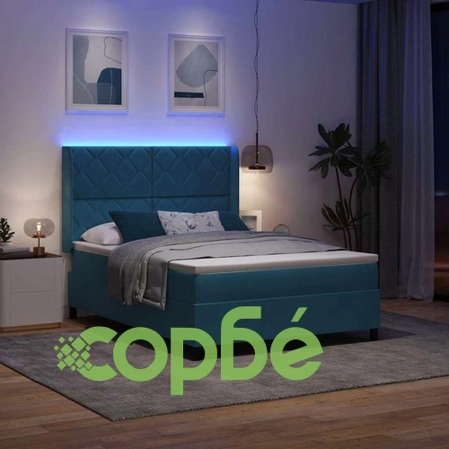 Легло с LED осветление и матрак синьо кадифе 140x190 см ➤ топ цена ➤ sorbe.bg