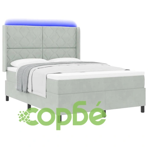 Легло с LED осветление, матрак и топер 140x200 см кадифе светлосиво ➤ топ цена ➤ sorbe.bg