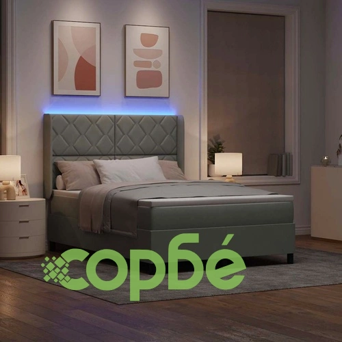 Легло с LED осветление, матрак и топер 140x200 см кадифе светлосиво ➤ топ цена ➤ sorbe.bg
