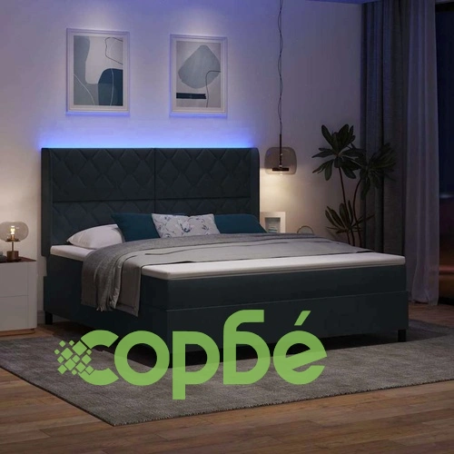 Кадифено легло с матрак и LED осветление 180x200 см тъмносиво ➤ топ цена ➤ sorbe.bg