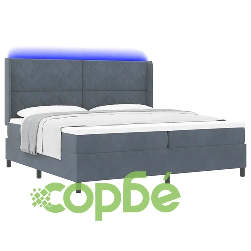 Легло с LED осветление и матрак 200x200 см тъмносиво кадифе ➤ топ цена ➤ sorbe.bg