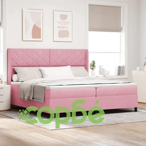 Легло с LED осветление, матрак и топер 200x200 см розово кадифе ➤ топ цена ➤ sorbe.bg
