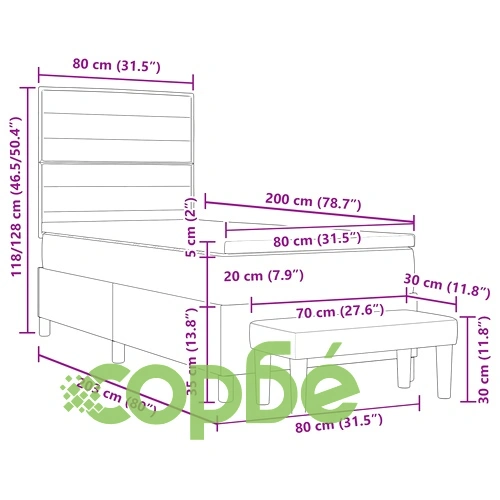 Легло с пружинирана основа, матрак и пейка - светлосиво 80 x 200 cm, текстил ➤ топ цена ➤ sorbe.bg