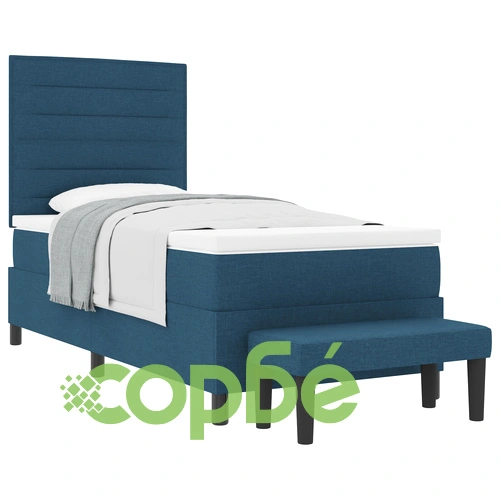 Легло с пружина, матрак и пейка, синьо, 80x200 см, текстилна тапицерия ➤ топ цена ➤ sorbe.bg
