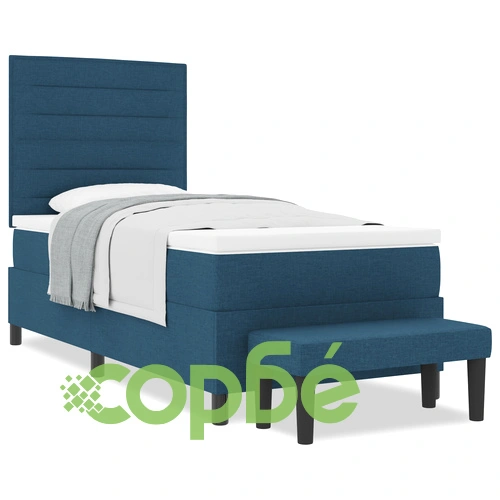 Легло с пружина, матрак и пейка, синьо, 80x200 см, текстилна тапицерия ➤ топ цена ➤ sorbe.bg