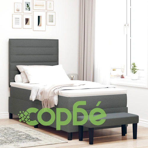 Кутийно легло с матрак и пейка от тъкан, тъмносиво, 100x200 см ➤ топ цена ➤ sorbe.bg