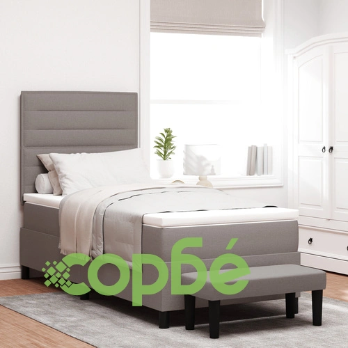 Легло с пружини, матрак и пейка, сиво 100x200 см, текстилна тапицерия ➤ топ цена ➤ sorbe.bg