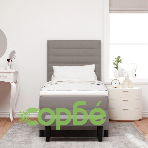 Легло с пружини, матрак и пейка, сиво 100x200 см, текстилна тапицерия ➤ топ цена ➤ sorbe.bg