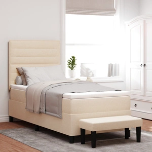 Легло с пружини 100x200 см с матрак и пейка - Кремав цвят, Тъкан материал