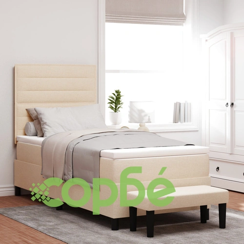 Легло с пружини 100x200 см с матрак и пейка - Кремав цвят, Тъкан материал ➤ топ цена ➤ sorbe.bg