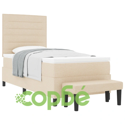 Легло с пружини 100x200 см с матрак и пейка - Кремав цвят, Тъкан материал ➤ топ цена ➤ sorbe.bg