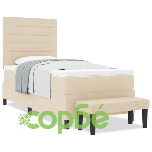 Легло с пружини 100x200 см с матрак и пейка - Кремав цвят, Тъкан материал ➤ топ цена ➤ sorbe.bg