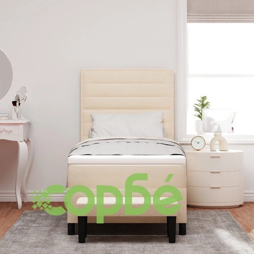 Легло с пружини 100x200 см с матрак и пейка - Кремав цвят, Тъкан материал ➤ топ цена ➤ sorbe.bg