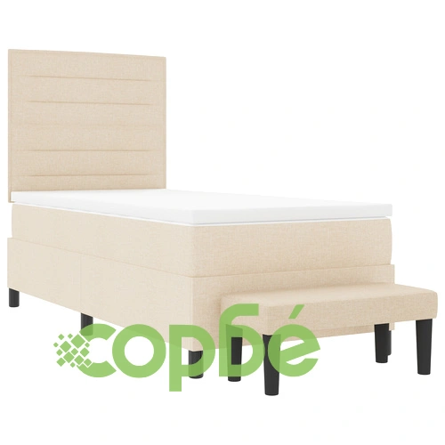 Легло с пружини 100x200 см с матрак и пейка - Кремав цвят, Тъкан материал ➤ топ цена ➤ sorbe.bg