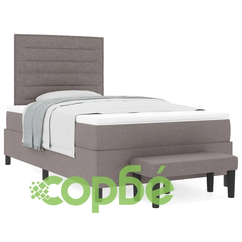 Сиво легло с пружини, матрак и скамейка 120x190 см от тъкан с дървени крака ➤ топ цена ➤ sorbe.bg