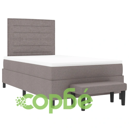 Сиво легло с пружини, матрак и скамейка 120x190 см от тъкан с дървени крака ➤ топ цена ➤ sorbe.bg