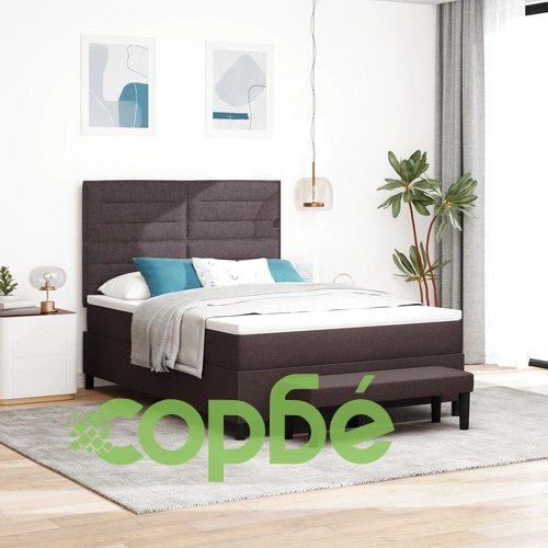 Капитонено легло с матрак и пейка от плат, тъмнокафяво, 140x190 см ➤ топ цена ➤ sorbe.bg