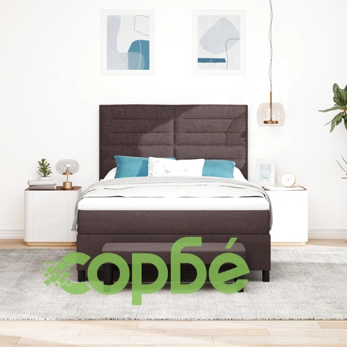 Тъмно кафяво легло с кутия, пружини, матрак и пейка - 160x200 см, тъкан материал ➤ топ цена ➤ sorbe.bg