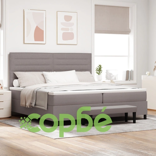 Подматрачна рамка с матрак и пейка Taupe 200x200 см от висококачествена тъкан ➤ топ цена ➤ sorbe.bg