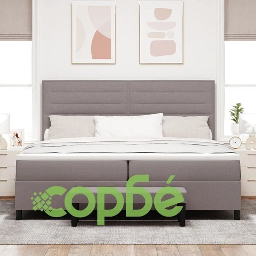 Подматрачна рамка с матрак и пейка Taupe 200x200 см от висококачествена тъкан ➤ топ цена ➤ sorbe.bg