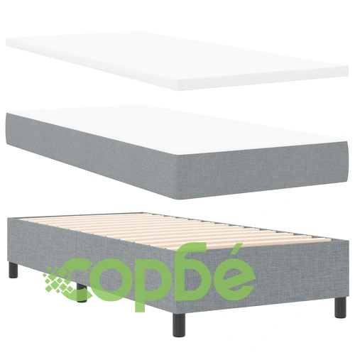 Кутия матрак с матрак и пейка 90x190 см от сива тъкан с дървени крака ➤ топ цена ➤ sorbe.bg