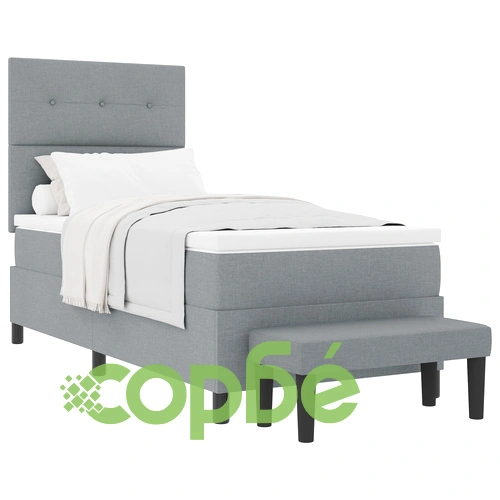 Кутия матрак с матрак и пейка 90x190 см от сива тъкан с дървени крака ➤ топ цена ➤ sorbe.bg