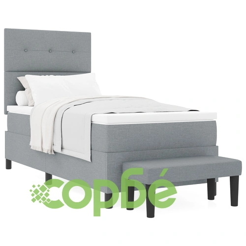 Кутия матрак с матрак и пейка 90x190 см от сива тъкан с дървени крака ➤ топ цена ➤ sorbe.bg