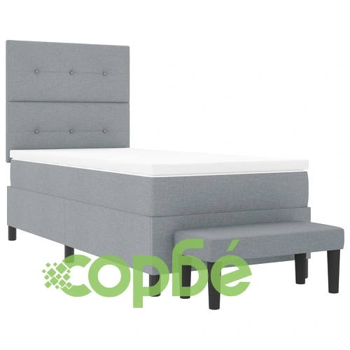 Кутия матрак с матрак и пейка 90x190 см от сива тъкан с дървени крака ➤ топ цена ➤ sorbe.bg