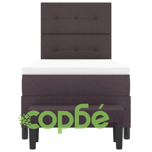 Легло с пружинна основа, матрак и пейка 90x190 см, тъмнокафява тъкан ➤ топ цена ➤ sorbe.bg