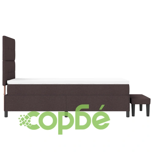 Легло с пружинна основа, матрак и пейка 90x190 см, тъмнокафява тъкан ➤ топ цена ➤ sorbe.bg