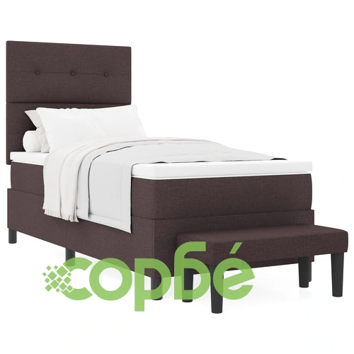 Легло с пружинна основа, матрак и пейка 90x190 см, тъмнокафява тъкан ➤ топ цена ➤ sorbe.bg