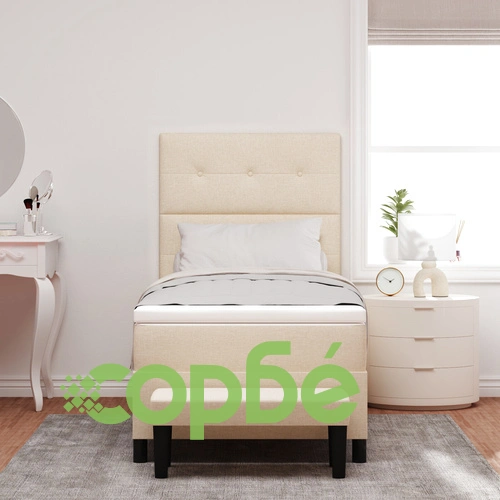 Пружинно легло с матрак и пейка 90x200 см, кремаво, текстилна тапицерия ➤ топ цена ➤ sorbe.bg